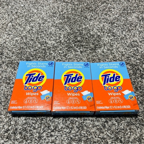 3x Tide To Go Wipes 6 Ct 5" x 6" Wipes Each Travel Size Instant Stain Remover - Picture 1 of 5